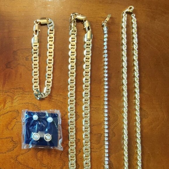 Women’s 14K 6-Piece Jewelry Set Gold Plated San Tropez Necklace Bracelet Earring - Picture 2 of 4